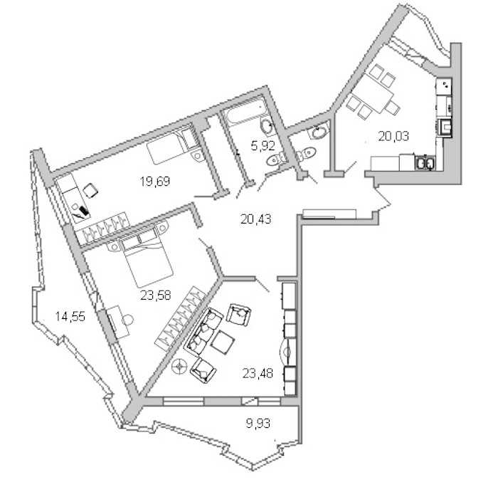 Трехкомнатная квартира в Л1: площадь 127 м2 , этаж: 21 – купить в Санкт-Петербурге